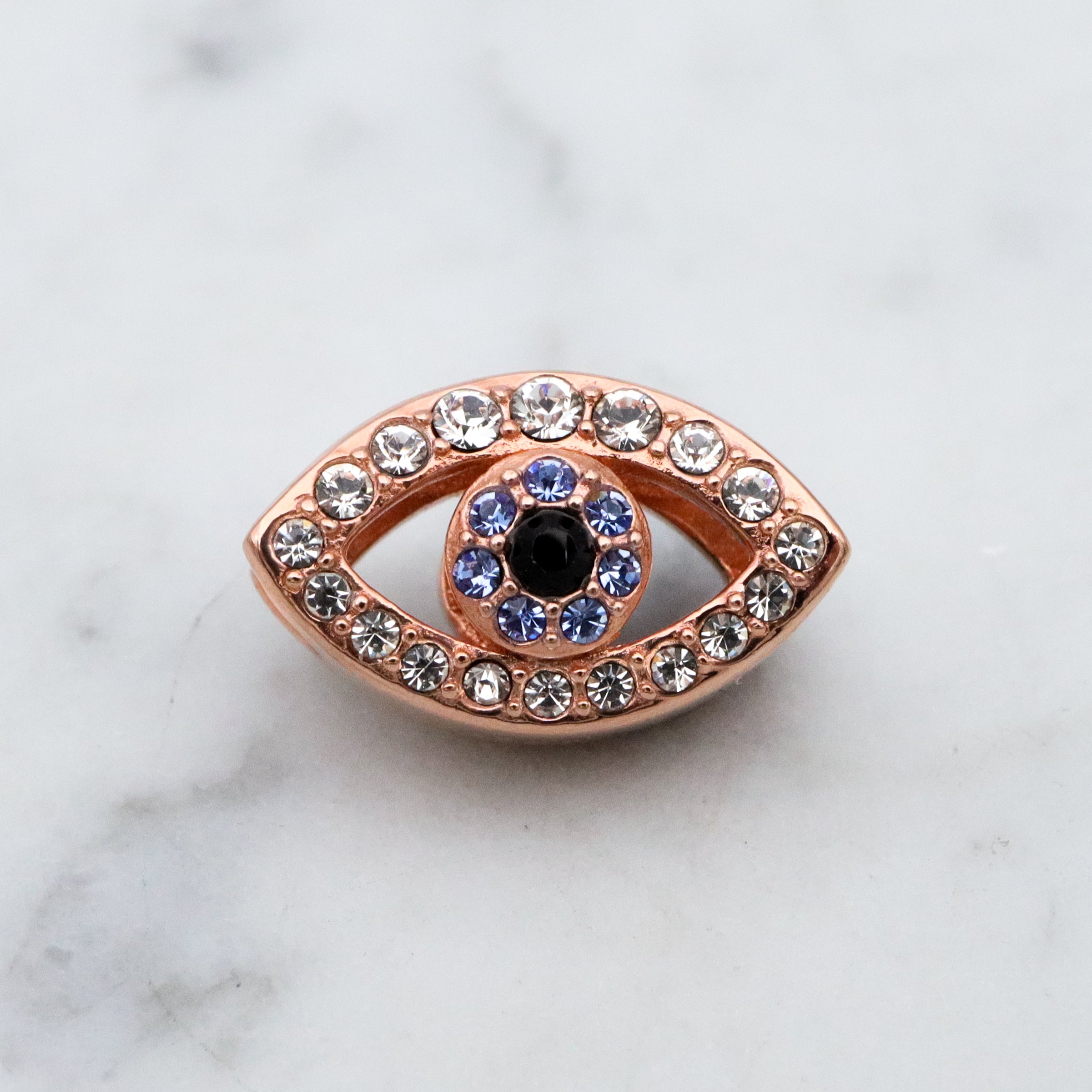 vintage rose gold plated sterling & crystal eye slide charm
